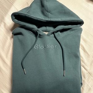 Glossier Sage Green Embroidered Hoodie Sweatshirt Size Medium